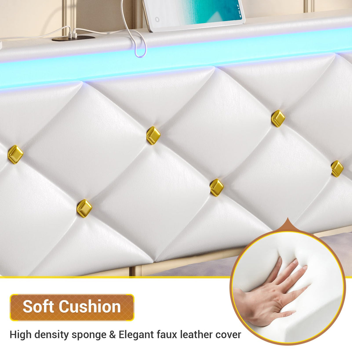 Hasuit Modern Floating Queen Bed Frame with LED Lights and Charging Station Hasuit