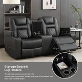 EBELLO Home Theater Seats, Faux Leather Movie Daul Recliner Chair with Console, Power Gaming Loveseat Sofa with Cup Holders and USB Charge EBELLO
