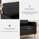 TYBOATLE 66" Black Faux Leather Sofa Couches w/USB, 2 Piece Living Room Set, Mid-Century Modern Tufted Loveseat 2 Seater Office Small Couch Love Seat for Small Space Bedroom Drom Apartment TYBOATLE