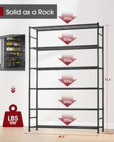 Sakugi Storage Shelves - 6 Tier Shelf Organizer, Heavy Duty Garage Shelving Unit with Leveling Feet, Stable Metal Shelves Organizer for Pantry, Kitchen and Closet, 46.3" W x 12.6" D x 76.1" H, Black Sakugi