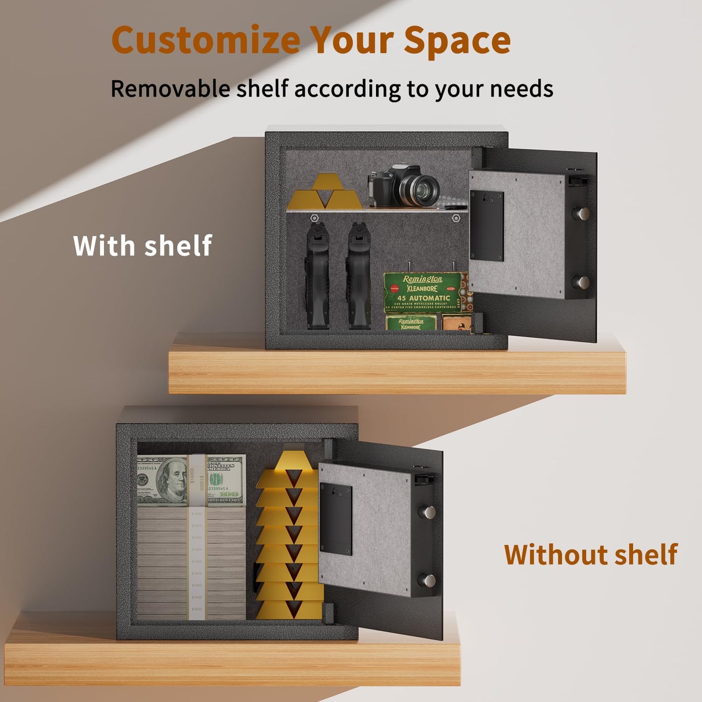 Billconch Smart Gun Safe for Multiple Pistols - Automatic Lock Safe Box with LCD Display/Voice Guide, Quick Access Unlock with Fingerprint/Keypad/Key/App, Biometric Handgun Safe for Money Val - WoodArtSupply