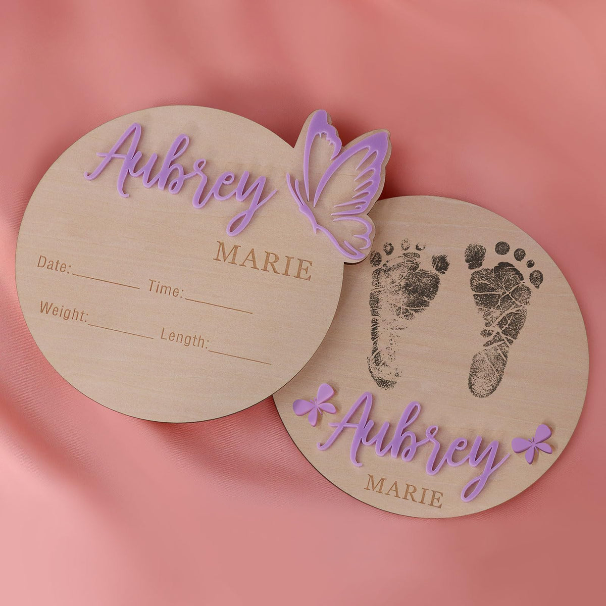 Personalized Butterfly 3D Name Sign for Hospital,Custom Wooden Baby Name Announcement Sign And Footprint Sign for Photo Prop Baby Shower Nursery Gift HZGUEOSTB