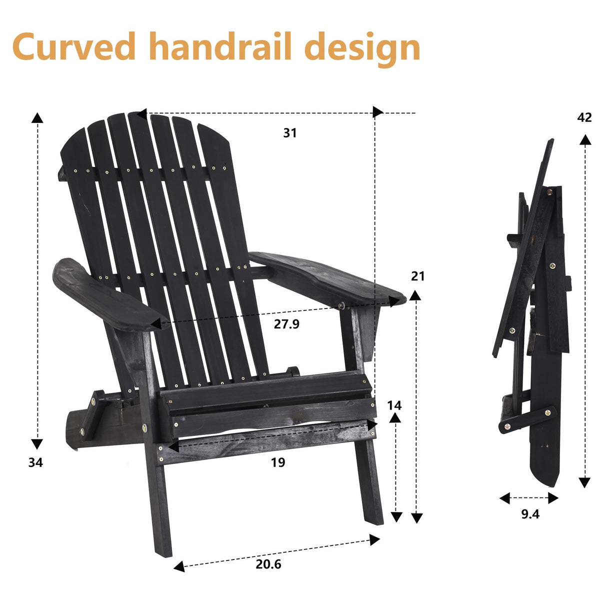 PayLessHere Outdoor Lounger Chairs Set of 2 All Weather Fire Pit Chairs Wooden Adirondack Chairs with Easy Assemble for Patio Garden Lawn Beach Fire Pit, Black PayLessHere