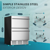 EUHOMY 24 Inch Under Counter Double Drawer Fridge, Weather Proof Stainless Steel Outdoor Beverage Refrigerator for Patio, Built-in Beverage Fridge for Home & Commercial Use Stainless Steel Silver EUHOMY