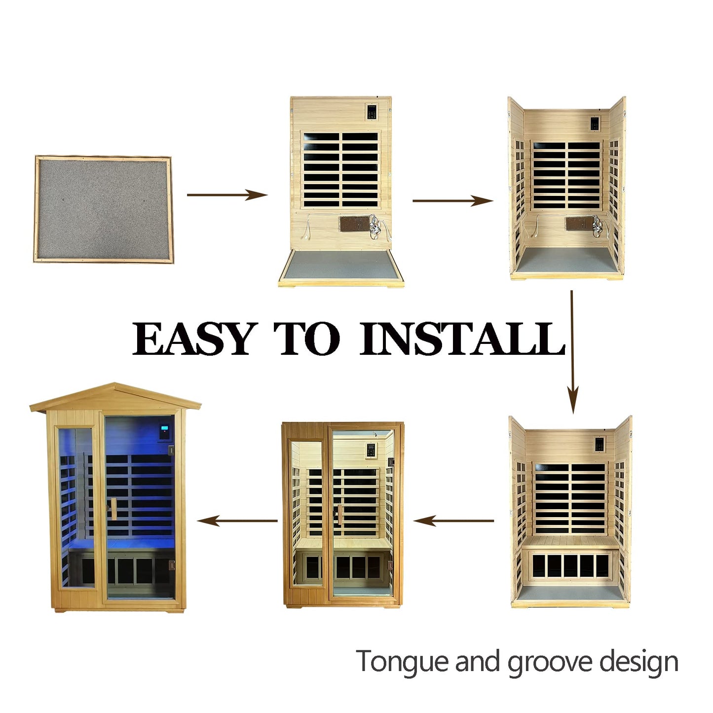 SALUSHEAT Outdoor Sauna 2 Person, Infrared Sauna for Home, Wooden Home Sauna, 8 Low EMF Heaters, 2 Chromotherapy Lights, 2 Bluetooth Speakers, 2 LED Reading Lights, 1750W