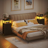 Furnulem 5 Drawer Nightstand with Shelf, Tall Black Dresser for Bedroom with Led Light and Charging Station, Bed Side Table for Living Room, Fabric Storage Bins, Metal Frame, Wood Furniture Furnulem