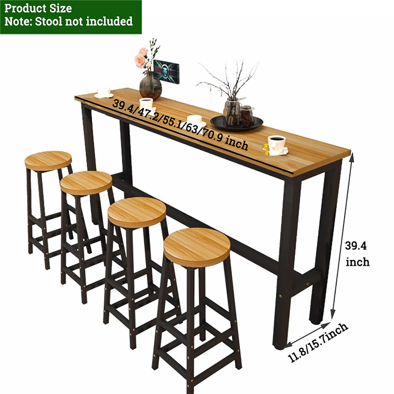 Modern Rectangle Bar Table - Space-Saving Console Dining Table in Black - WoodArtSupply