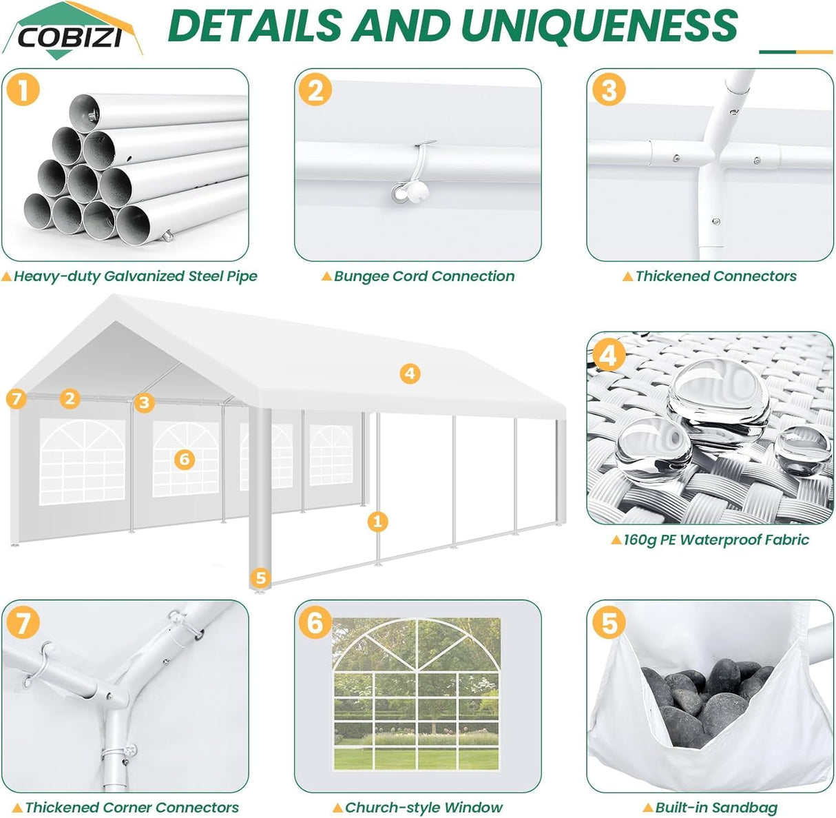 COBIZI 13x26 Party Tent Heavy Duty, Galvanized Wedding Tent, Event Shelter Tent for Parties, Large Outdoor Gazebo with Removable Sidewall & Built-in Sandbag, Carpas para Fiestas, Waterproof, White COBIZI