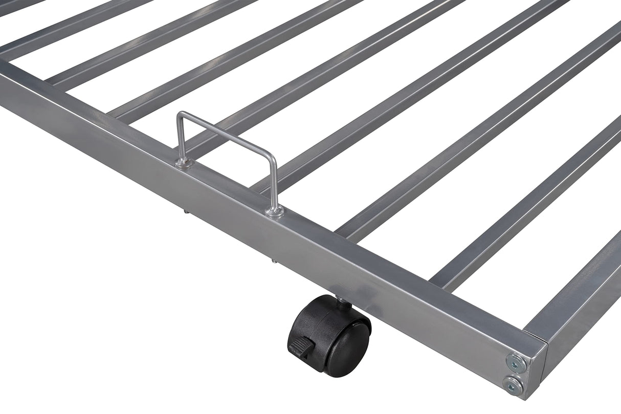 HomJoones Twin Over Twin Metal Bunk Bed with Trundle Heavy Duty Twin Size Metal Bunk Beds Frame with 2 Side Ladders Convertible Bunkbed with Safety Guard Rails,No Box Spring Needed HomJoones