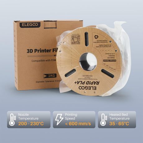 ELEGOO Rapid PLA Plus Filament 1.75mm Black 1KG, PLA+ 3D Printer Filament for 30-600 mm/s High Speed Printing, Dimensional Accuracy +/- 0.02 mm, 1kg Cardboard Spool(2.2lbs) ELEGOO
