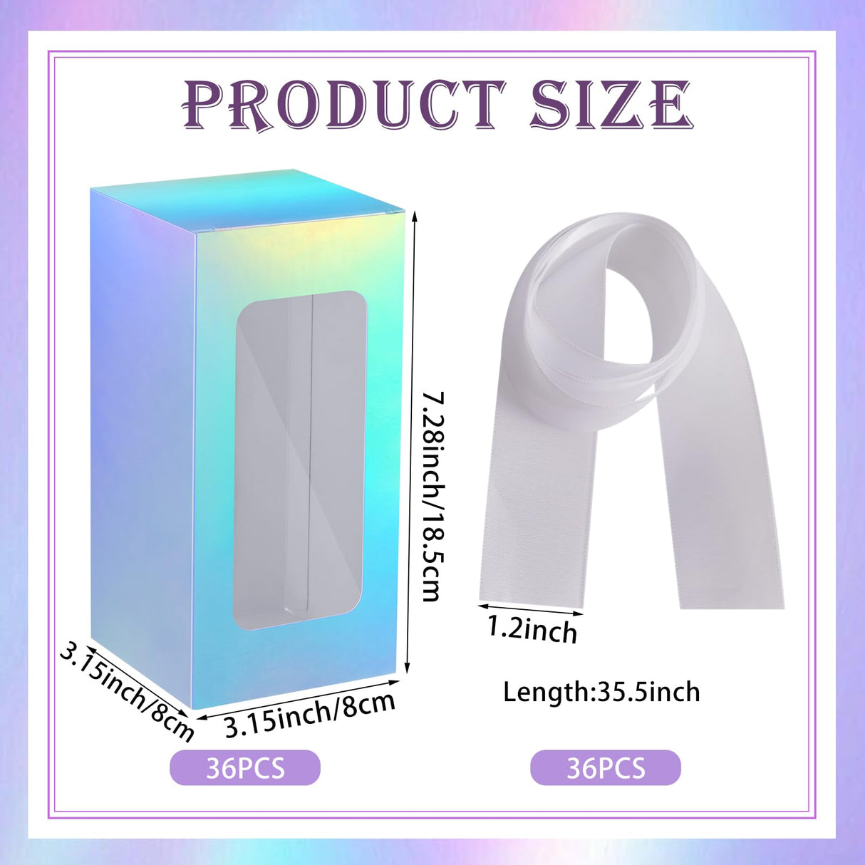 Fulmoon 36 Sublimation Glass Gift Boxes with Ribbon Sets, Christmas Thank You Tumbler Cup Exhibition Boxes, Shipping Blanks Sublimation Gift Wrapping for 12 16 18oz Glass Cup(Holographic) Fulmoon