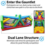 Retro Radical Run Inflatable Obstacle Course, Extreme Unit #2, 30' L x 11' W x 12' H, Commercial Grade Interactive Bounce House, Includes Blower and Stakes TentandTable