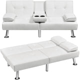 Yaheetech Convertible Sofa Bed Adjustable Couch Sleeper Modern Faux Leather Home Recliner Reversible Loveseat Folding Daybed Guest Bed, Removable Armrests, Cup Holders, 3 Angles, 772lb Capacity, White Yaheetech