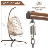 NICESOUL Hanging Egg Chair with Stand Indoor Outdoor, Comfy Patio Rattan Swing Hammock Chairs with Cushion, 350lbs Capacity Egg Shaped Chair for Lawn Backyard Balcony Bedroom, Birthday Gift, Beige NICESOUL