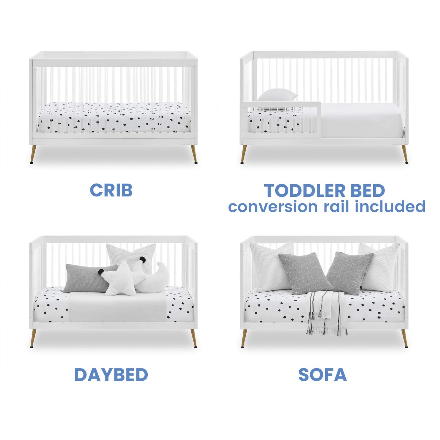 Delta Children Sloane 4-in-1 Acrylic Convertible Crib - Includes Conversion Rails, Bianca White w/Melted Bronze