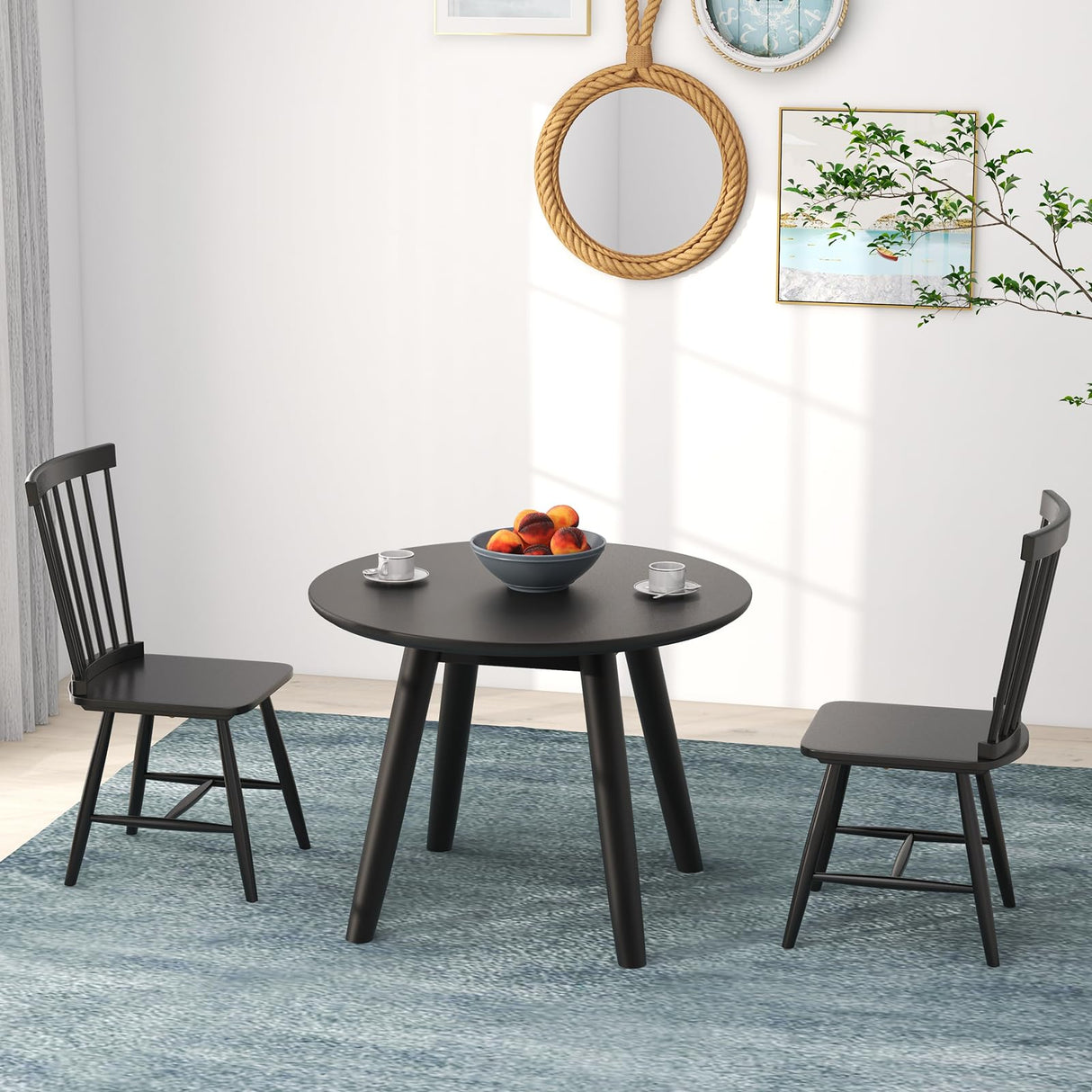 Giantex Wood Dining Chairs Set of 2, Solid Wood Windsor Dining Chair with Wide Seat, Max Load 400 Lbs, Country Wooden Slat Back Dining Room Chairs, Farmhouse Spindle Dining Chairs, Black Giantex