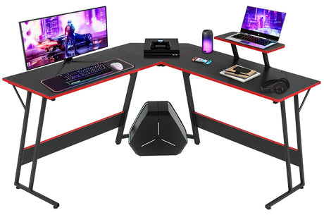NChanmar L Shaped Gaming Desk, Computer Corner Desk with Monitor Riser Stand, Home Office Desk Corner Desk for Studying, Working, L Desk with Large Desktop, Black NChanmar