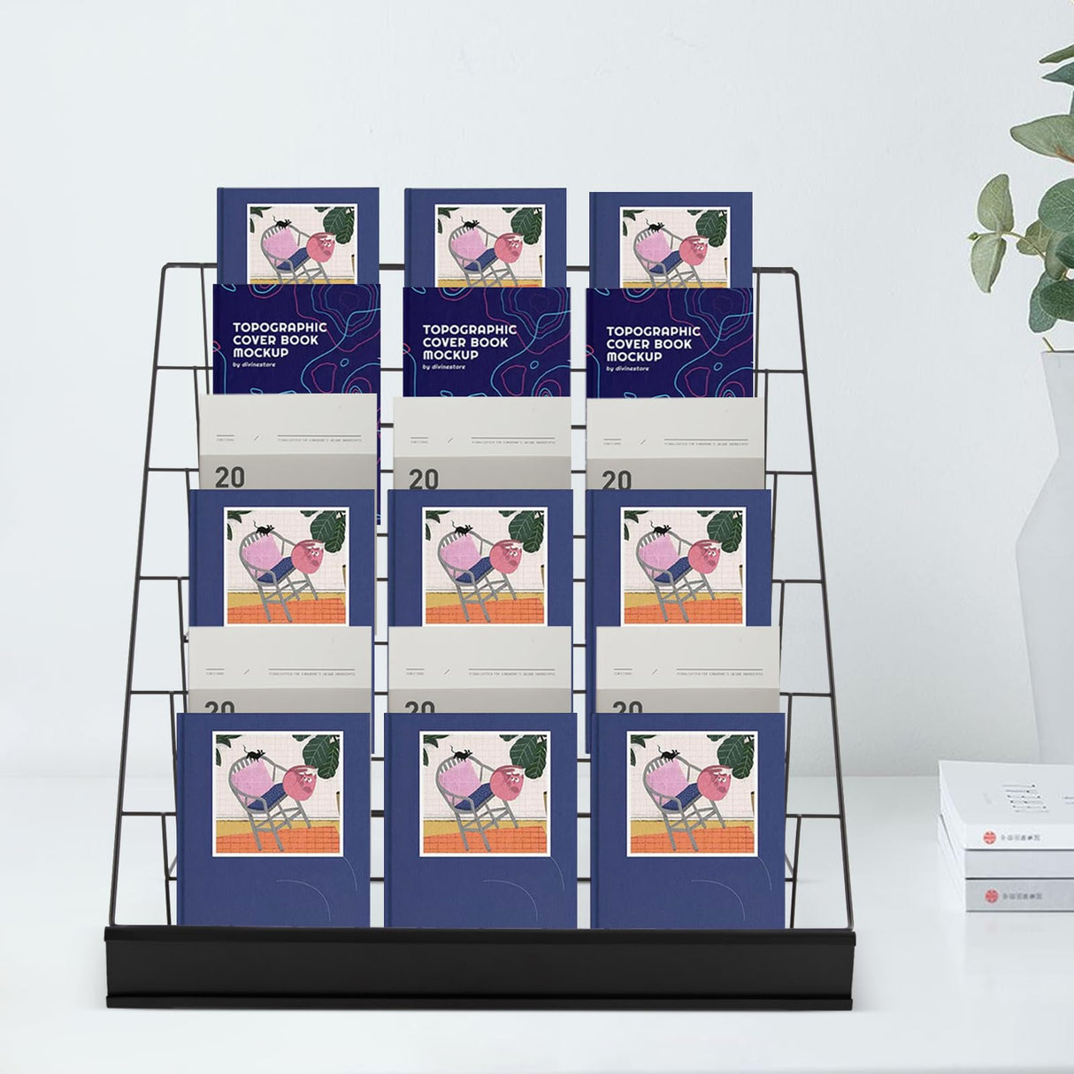 Metal Wire Magazine Rack, 6 Tier Tabletop Book Dispaly Stand, Collapsible Commercial Display Holder for Comic, Greeting Card, Literature, Trade Show, Art Print (Black) Netcoin