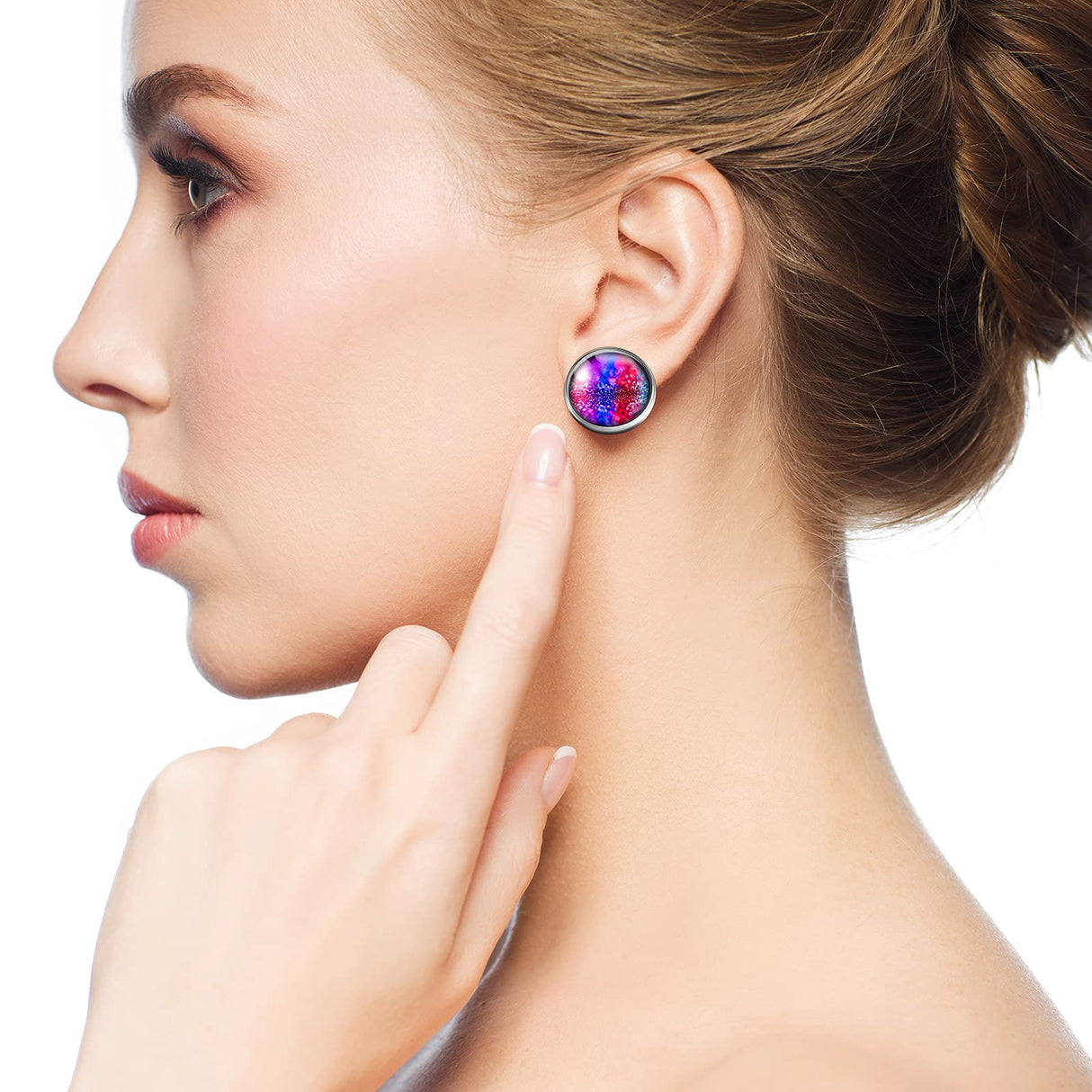 200 Pieces Sublimation Stainless Steel Blank Stud Earring Set Includes 50 Bezel Blank Setting 50 Aluminum Sheets with 50 Glues 50 Glass Discs for DIY Jewelry Findings, Earring Making (Silver, 10 mm) Hicarer