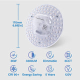 Lustaled 2Pack 36W LED Light Engine Retrofit Kit,6.69inch 3200LM 3CCT 3000K/4000K/5000K Dimmable Ceiling Fan Light Kits,AC 120-130V Ceiling Fan Light Replacement for Ceiling Flush Light Lustaled