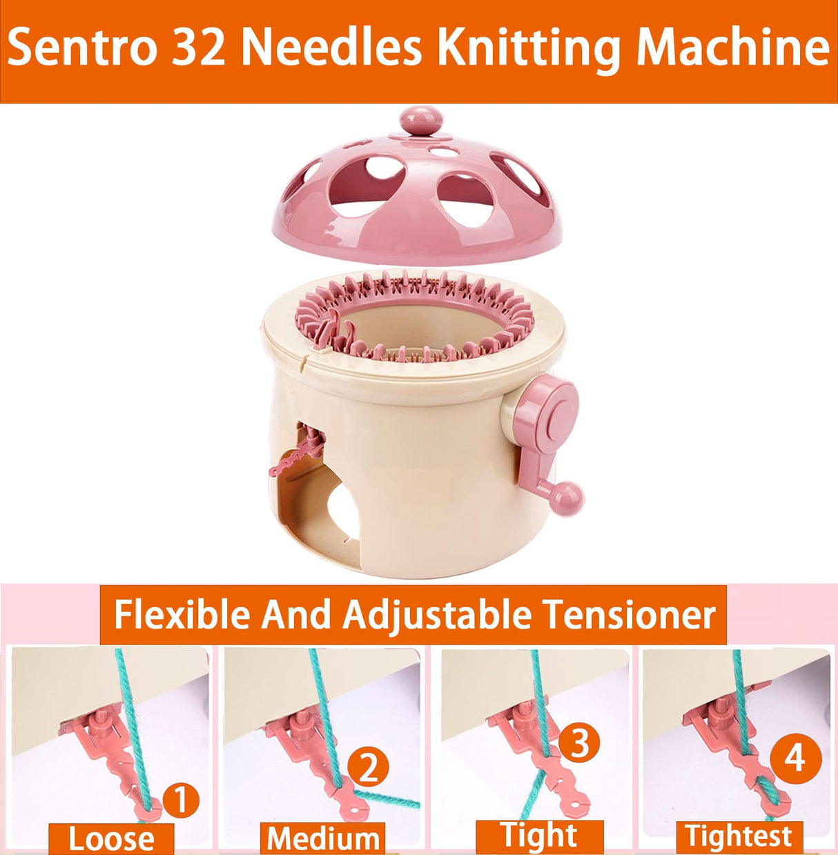 Cyandream Sentro 32 Needles Mushroom Smart Double Needles Knitting Loom Machines for Kids and Beginners, Circular Knitting Loom Weaving Kit for Hats, Scarves, Socks Cyandream