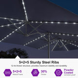 PURPLE LEAF 15ft Double-Side Patio Umbrella with Base and Solar Lights Outdoor Market Umbrella with Crank Handle Rectangle Umbrella for Backyard Pool Garden Deck, Navy blue PURPLE LEAF