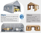 AMERLIFE 12 x 30 FT Walnut-Shaped Carport with Galvanized Frame, Roll-Up Doors & Mesh Windows, Heavy Duty Outdoor Canopy with Reinforced Ground Stacks, for Truck & Boat, Silver Gray AMERLIFE