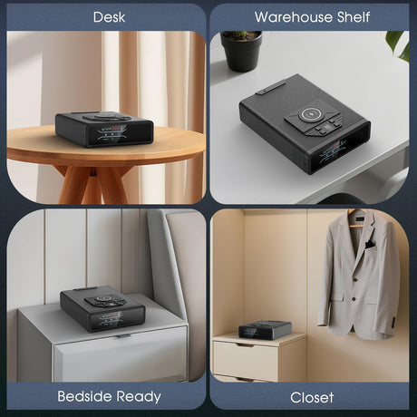 Gun Safe for Handgun Pistol Case - Biometric Quick Access Pistol Safe with Wireless Charging for Watch & Phone, 3-in-1 Fingerprint Keypad Key Lock Gun Box for Home Nightstand Bedside GODELAIF
