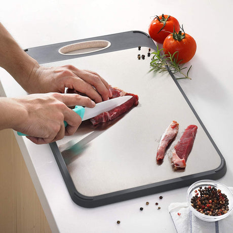 Cutting Board Double Sided, GUANCI Large Size 16”×11”, 304 Stainless Steel Cutting Board for Kitchen, Food-Grade, Stainless Steel and Wheat Straw PP, Easy to Clean GUANCI