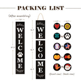 Welcome Sign for Front Door, 47 x 7.9 Wooden Sign with 10 Interchangeable Icons for Porch Standing, Farmhouse Seasonal Decor (Black) PERFNIQUE