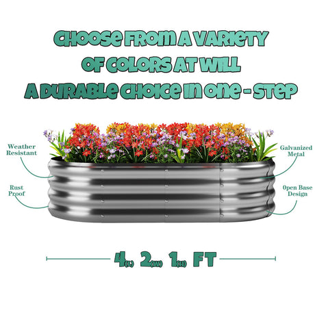 Galvanized Metal Planter Raised Garden Bed Kit for Gardening Outdoor，4x2x1ft Planter Grow Garden Box Raised Flower Bed ZFHgarden