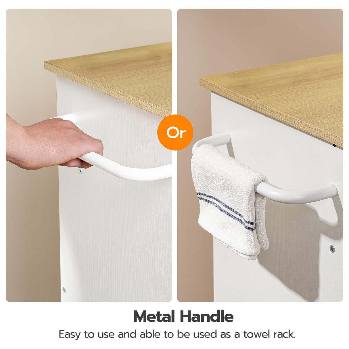 HOOBRO Kitchen Island with Trash Can Storage, Rolling Kitchen Island on Wheels, Kitchen Storage Island with Power Outlet, Mobile Islands Table for 10 Gallon Garbage Bin, White and Natural WN80UZD01 HOOBRO