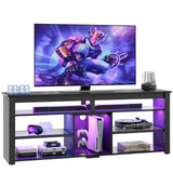 Bestier TV Stand for 70 inch TV, Tall Entertainment Center with 2 Led Lights, Gaming TV Console with Storage for PS5, Modern TV Cabinet for Bedroom, Living Room, Black Carbon Fiber Bestier