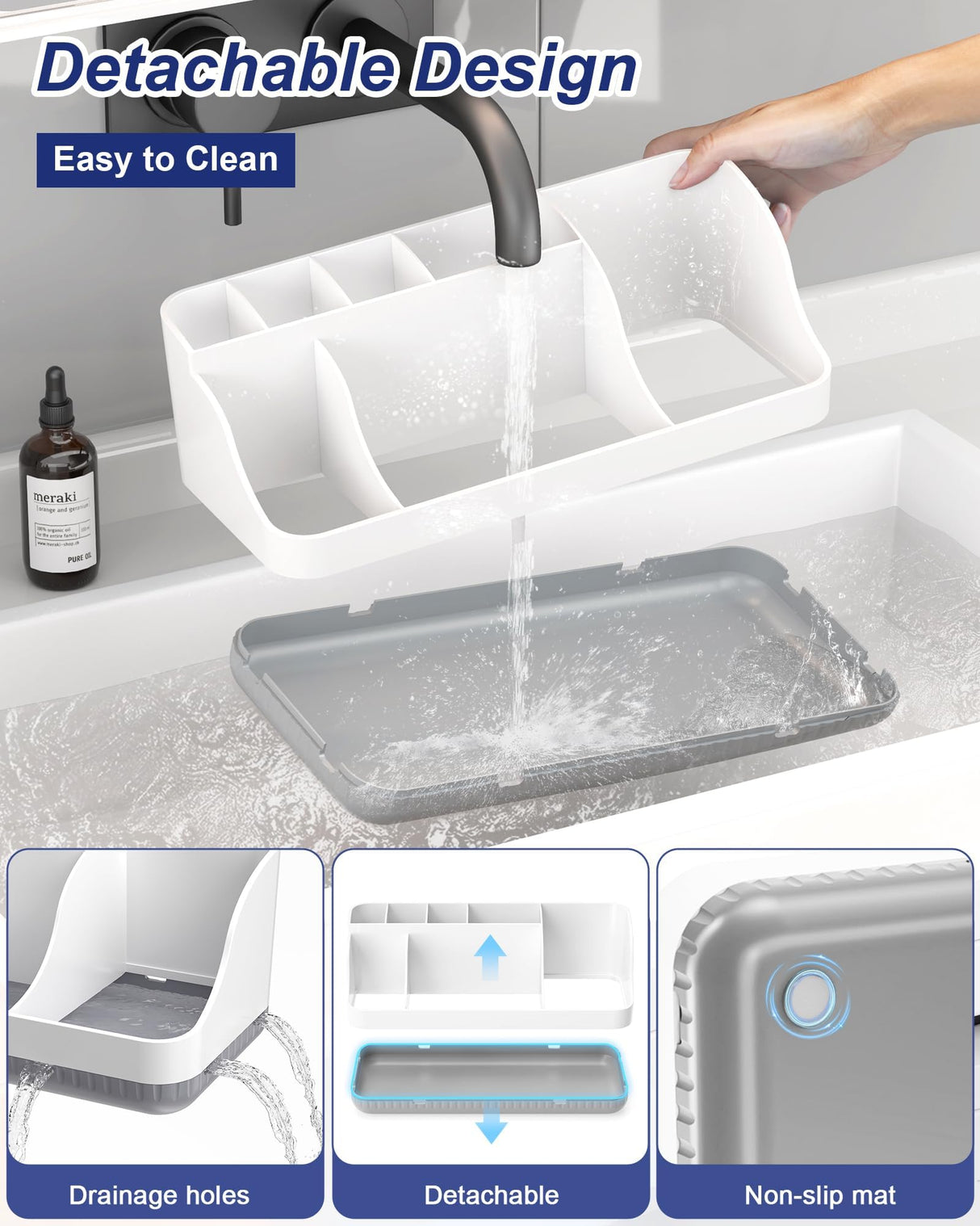 Bathroom Counter Organizer and Storage, 7 Slots Detachable Toothbrush Holders for Bathrooms, Anti-Slip Electric Toothbrush and Toothpaste Holder Countertop Vanity Organizer Accessories for Adults Kids Homtalker