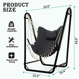 Unique U-Shaped Hammock Chair with Stand,Sturdy & Rust-Resistant,Free Gray Cotton Hammock Chair TOREVSIOR