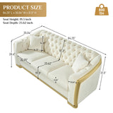 Nolohoo Luxury Velvet Chesterfield Sofa for Living Room, Comfy Mid Century Modern Victorian Couch Curved 3 Seater Deep Seat Couches Tufted Sofas with Gold Legs for Apartment, Cream White Nolohoo