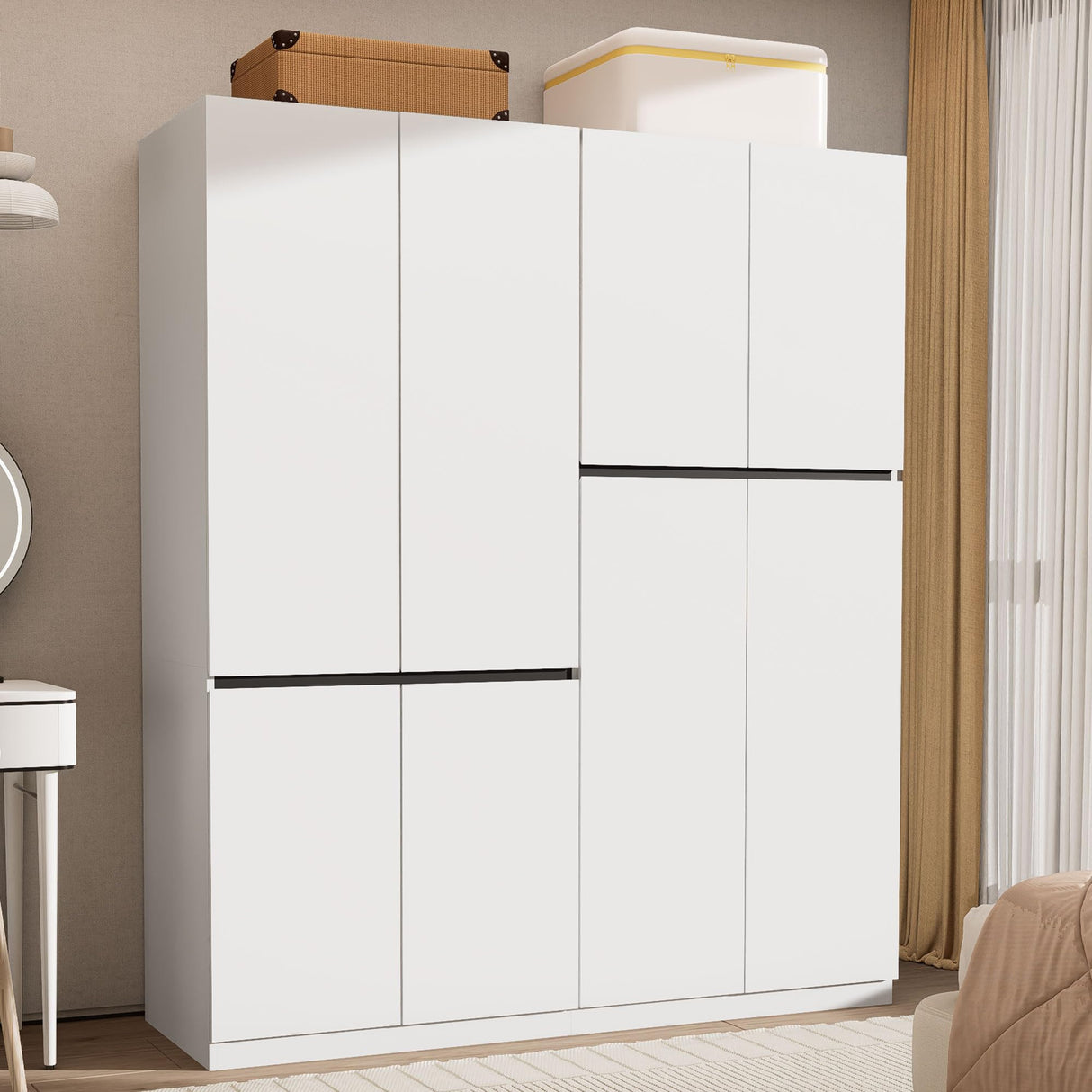 Wakefit 4 Doors Armoire Closet, Wooden Bedroom Armoires with Hanging Rod, Wardrobe Closet with Doors, Freestanding Wardrobe Cabinet for Bedroom, Guest Room, White(20.4" D x 63" W x 74.8" H) Wakefit