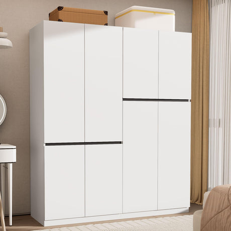 Wakefit 4 Doors Armoire Closet, Wooden Bedroom Armoires with Hanging Rod, Wardrobe Closet with Doors, Freestanding Wardrobe Cabinet for Bedroom, Guest Room, White(20.4" D x 63" W x 74.8" H) Wakefit