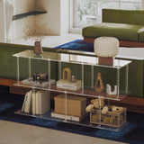 CRTERICX 3-Tier Acrylic Horizontal Bookshelf, Clear Long Bookcase, Modern Low Book Shelf with 5 Cube Storage for Living Room, Office, Bedroom, 11.8''D x 47.2''W x 24.6''H CRTERICX