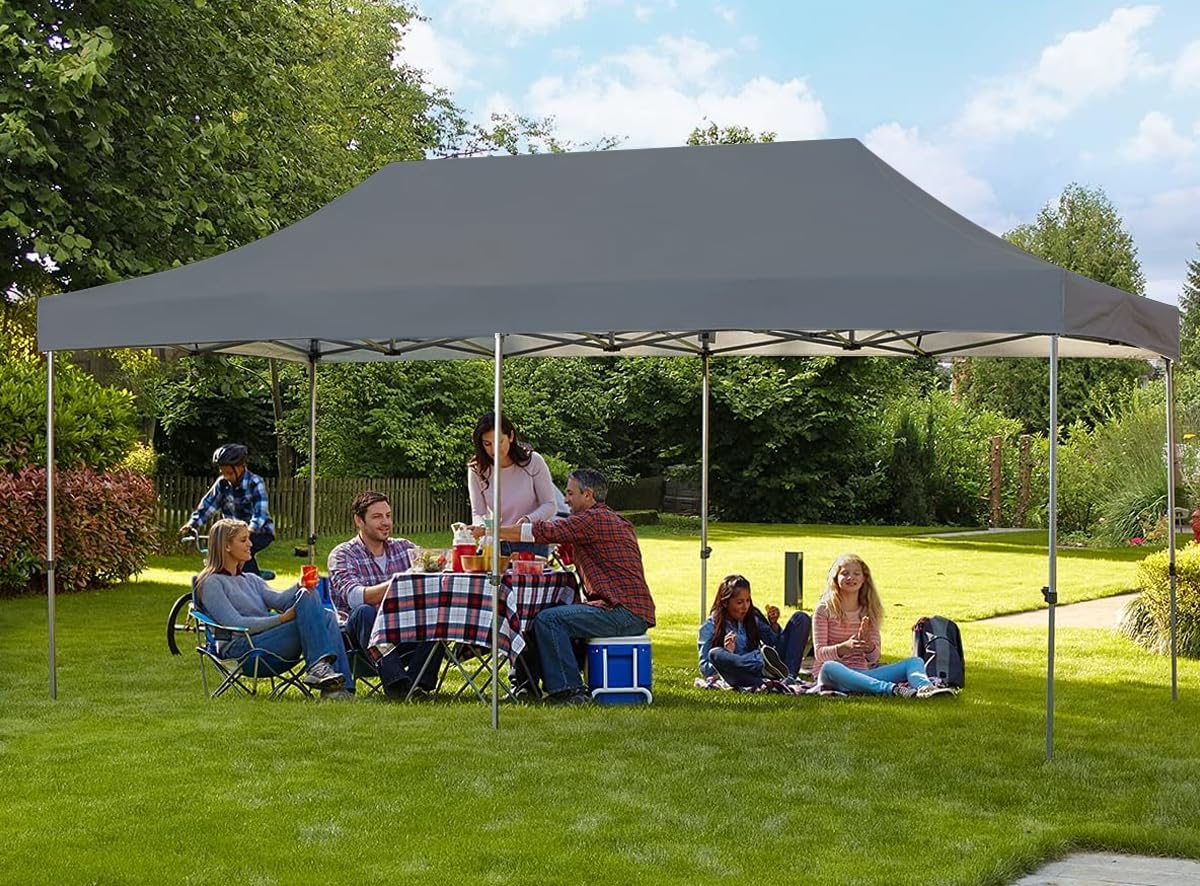 EROMMY 10' x 20' Pop Up Canopy Tent, Commercial Instant Canopy with Roller Bag, 6 Sand Bags, Outdoor Canopies for Festival, Event, Gray EROMMY