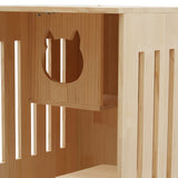 FONSOLUM Large Wooden Cat House with LED Light, Multi-feature Cats Cage Cat Condo with Scratching Post and Wheels, Catio Cat Enclosure Cat Shelter for Indoor and Outdoor (23.62*23.62*47.24 Inches) FONSOLUM