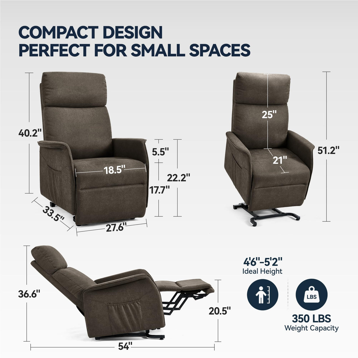 OKUP Power Lift Recliner Chair with Massage and Heat for Elderly, Electric Recliner Chairs for Adults with Side Pocket Remote Control, Infinite Position, Fabric (Brown) OKUP