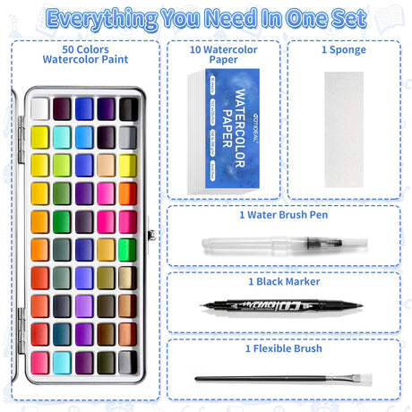 GOTIDEAL Watercolor Paint Set, 50 Vivid Colors with Portable Carrying Case, Perfect Travel Water Colors Paint Adult Set for Artists,Beginners,Professionals GOTIDEAL