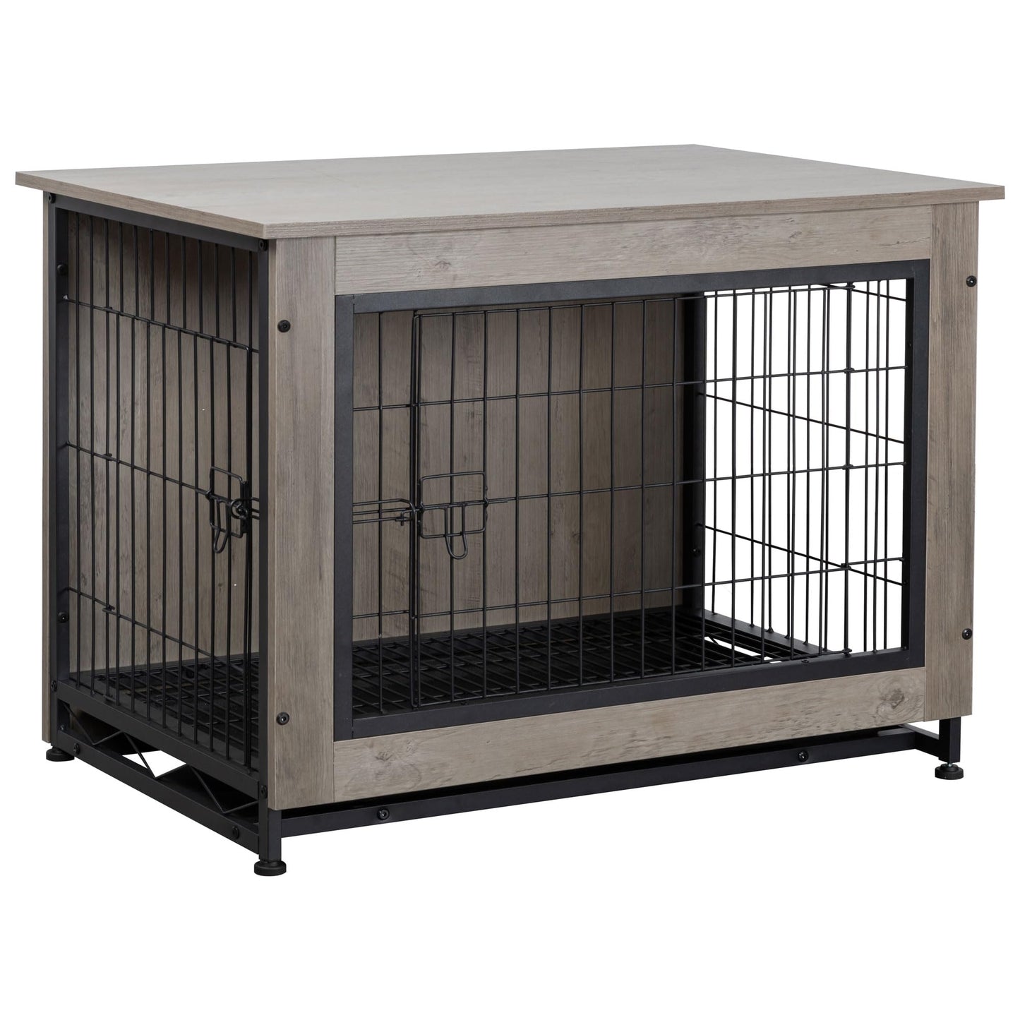 JY QAQA Dog Crate Furniture, Wooden Dog Crate Table, Double-Doors Dog Furniture, Indoor Dog Kennel, Dog House, Dog Cage/Grey/XL - WoodArtSupply