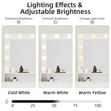 JUMMICO 39.3'' Vanity Desk with LED Lighted Mirror &Power Outlet, Makeup Vanity Table with 4 Large Drawers and 3 Storage Shelves, 3 Model Adjustable Lights for Bedroom & Dressing Room (White) JUMMICO