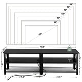 Clikuutory Modern Black 71 inch Metal TV Stand with LED Lights and Power Outlets for 50 60 65 70 75 80 Inch TVs, 3 Tier Television Stands with Entertainment Center and Storage for Living Room, Bedroom Clikuutory