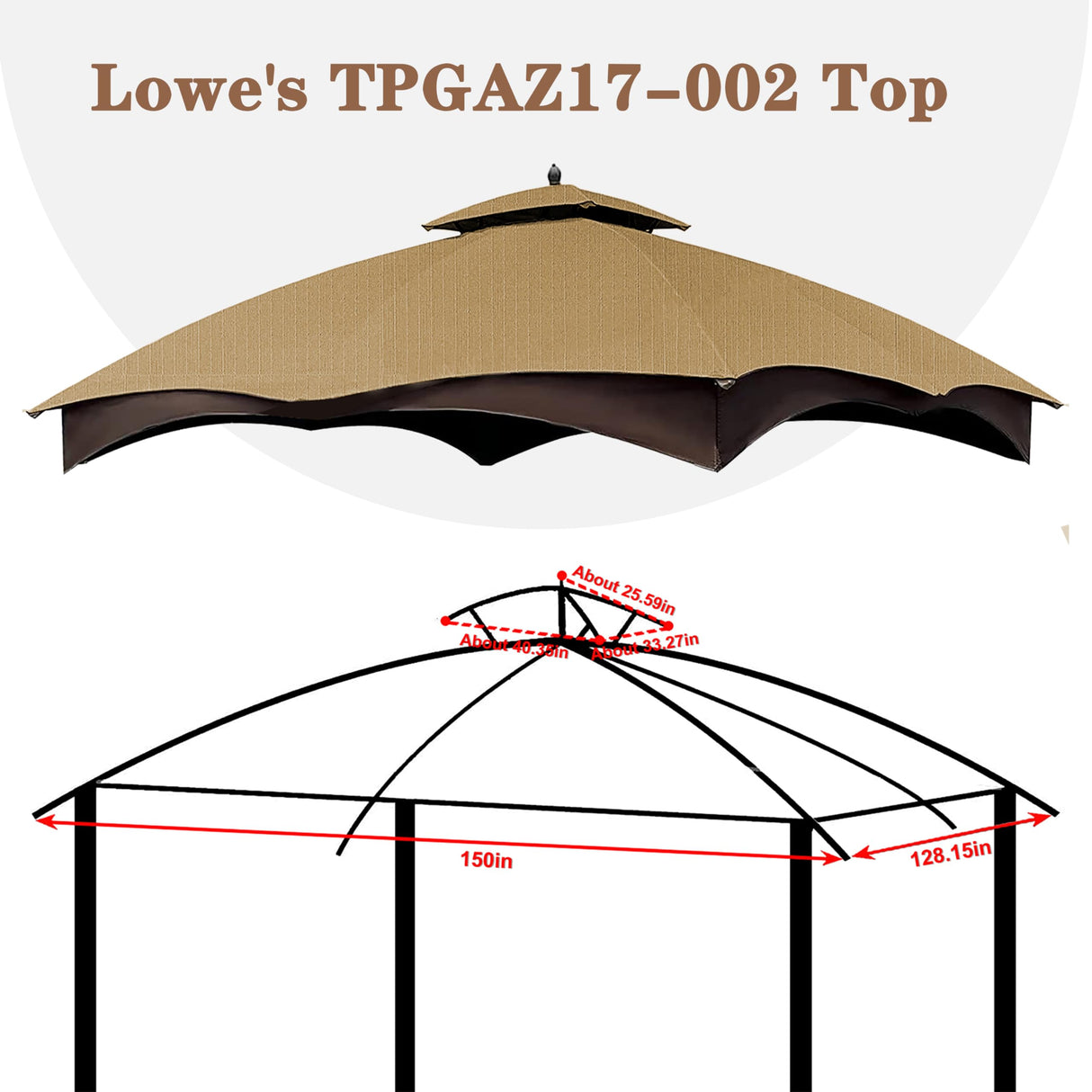 SCOCANOPY Khaki Ripstop Replacement Cover for Lowe's Allen Roth 10X12 Gazebo Model #TPGAZ17-002C SCOCANOPY