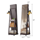 HNEBC 360° Swivel Jewelry Armoire with Mirror, LED Mirror Jewelry Cabinet Standing, Full Length Mirror with Jewelry Storage, Standing Jewelry Organizer/Lockable Wheels/Foldable Makeup Shelf (Brown) HNEBC