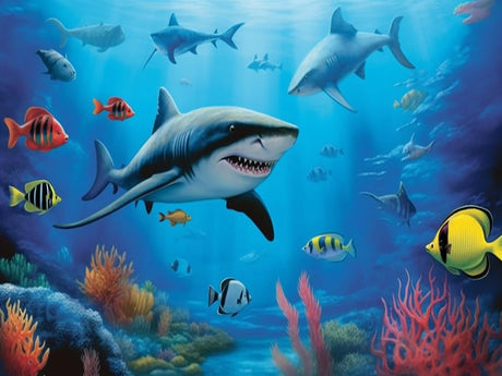 5D Diamond Art Painting The Bottom of The Sea Shark Full Drill by Number Kits, SKRYUIE DIY Rhinestone Pasted Paint with Diamond Set Arts Craft Decorations (12x16inch) SKRYUIE