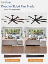 ZMISHIBO 72 Inch Ceiling Fan No Light with Remote Control, 8 Blades Quiet DC Reversible Motor, 6-Speed, Timer, Black Finish, Indoor Outdoor Ceiling Fans for Patios, Living Room, Garage ZMISHIBO